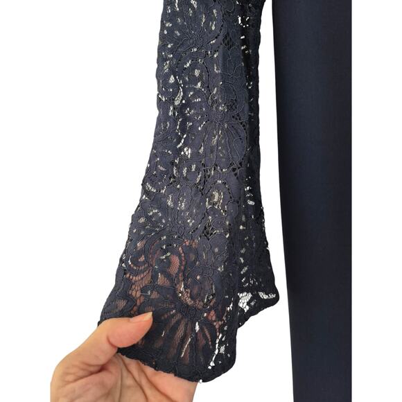 LOFT Dress Size 6 Navy Shift Long Lace Bell Sleeves Cocktail Office Siren Boho - Picture 3 of 10
